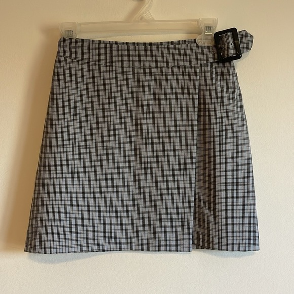 Sunday Best Plaid Mini Skirt 2 Blue Black Crossover Belt Wrap Mod Grunge Aritzia - Picture 1 of 13